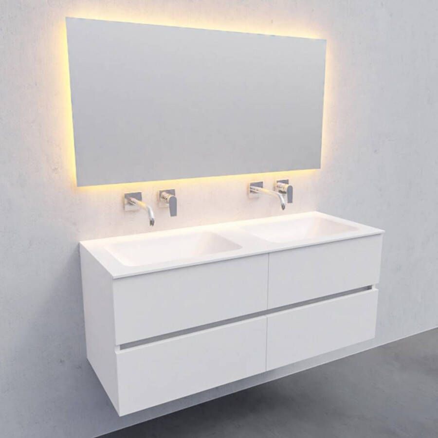 Boss & Wessing Badkamermeubel Solid Surface AQS Oslo 120x46 cm Dubbel Mat Wit 4 Laden