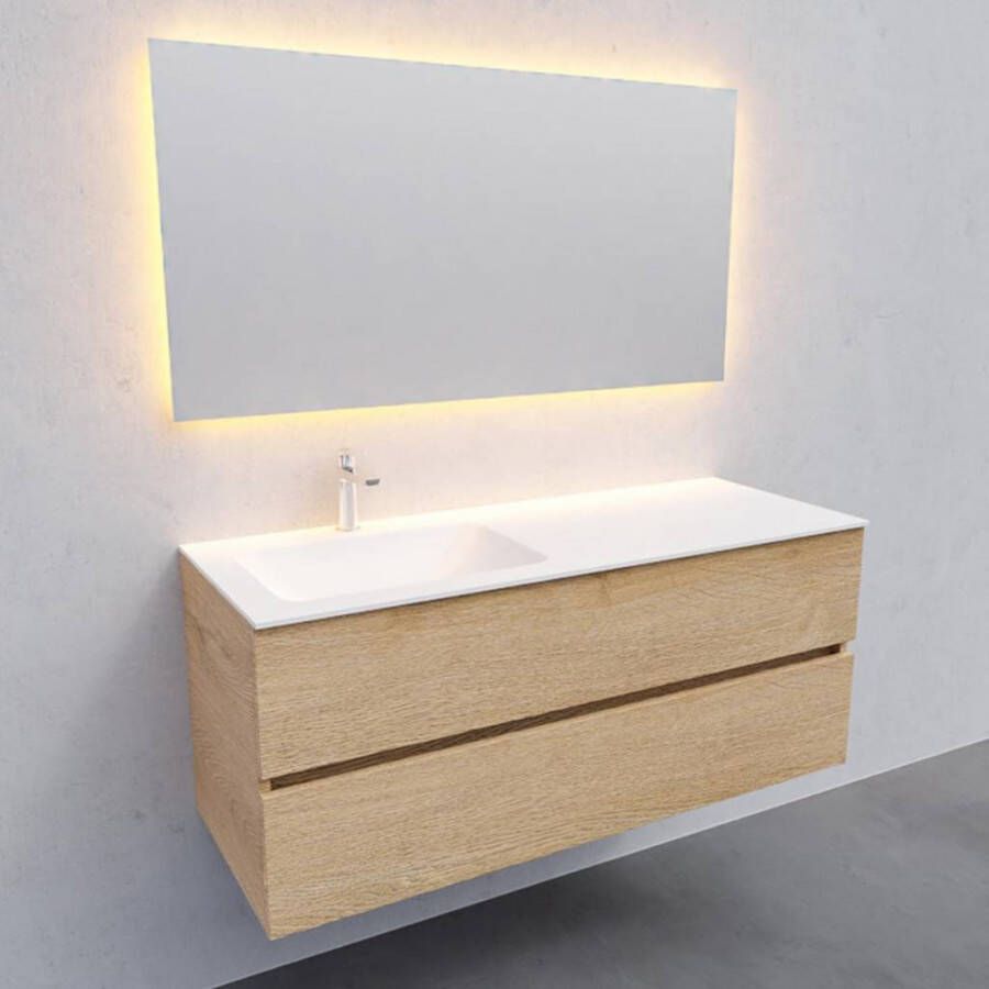 Boss & Wessing Badkamermeubel Solid Surface AQS Oslo 120x46 cm Links Wood Washed Oak
