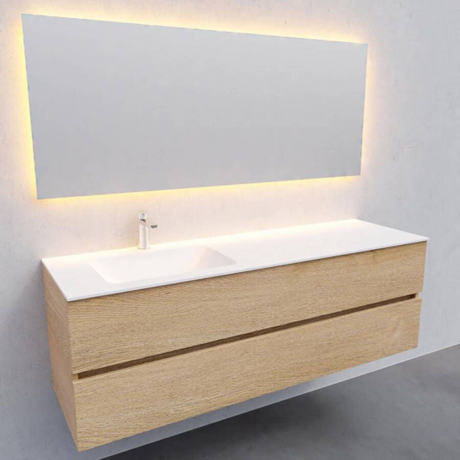 Boss & Wessing Badkamermeubel Solid Surface AQS Oslo 150x46 cm Links Wood Washed Oak