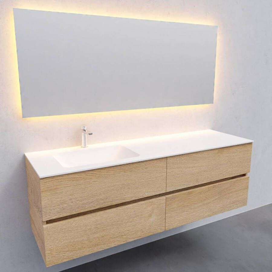 Boss & Wessing Badkamermeubel Solid Surface AQS Oslo 150x46 cm Links Wood Washed Oak 4 Laden