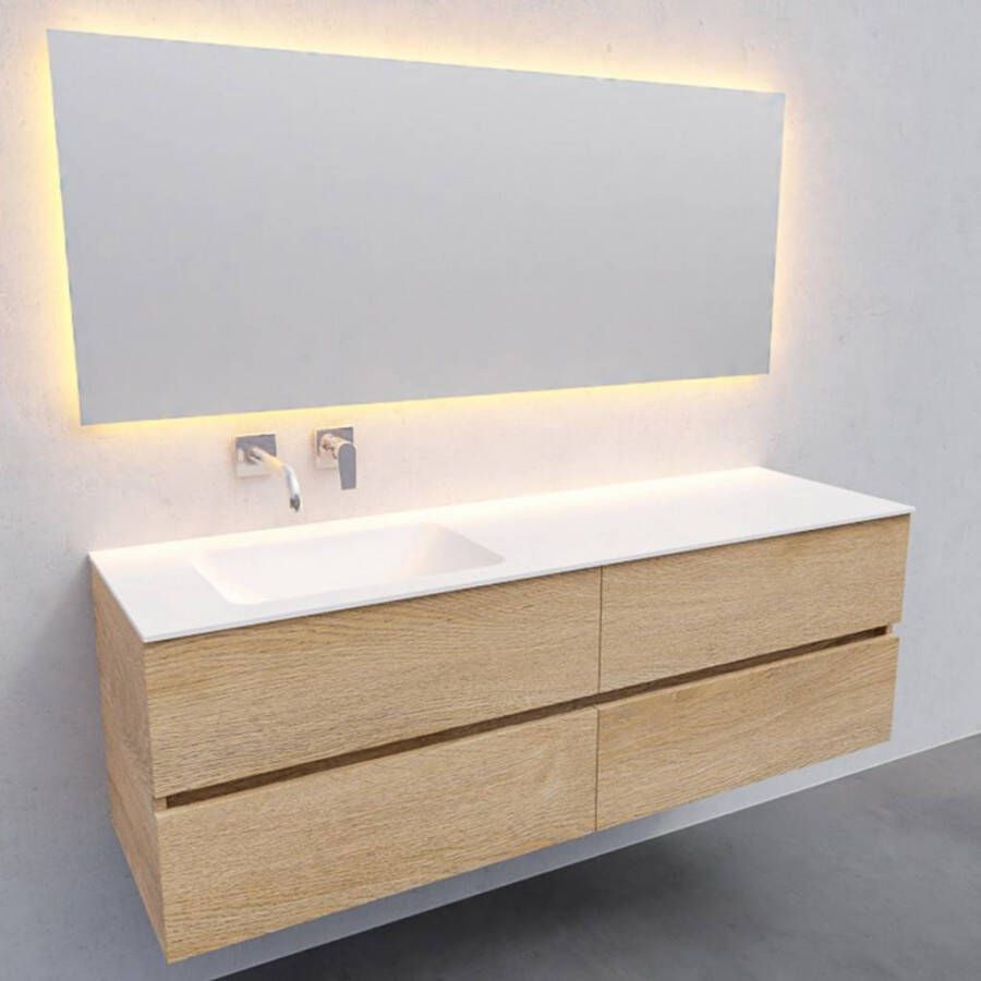 Boss & Wessing Badkamermeubel Solid Surface AQS Oslo 150x46 cm Links Wood Washed Oak 4 Laden
