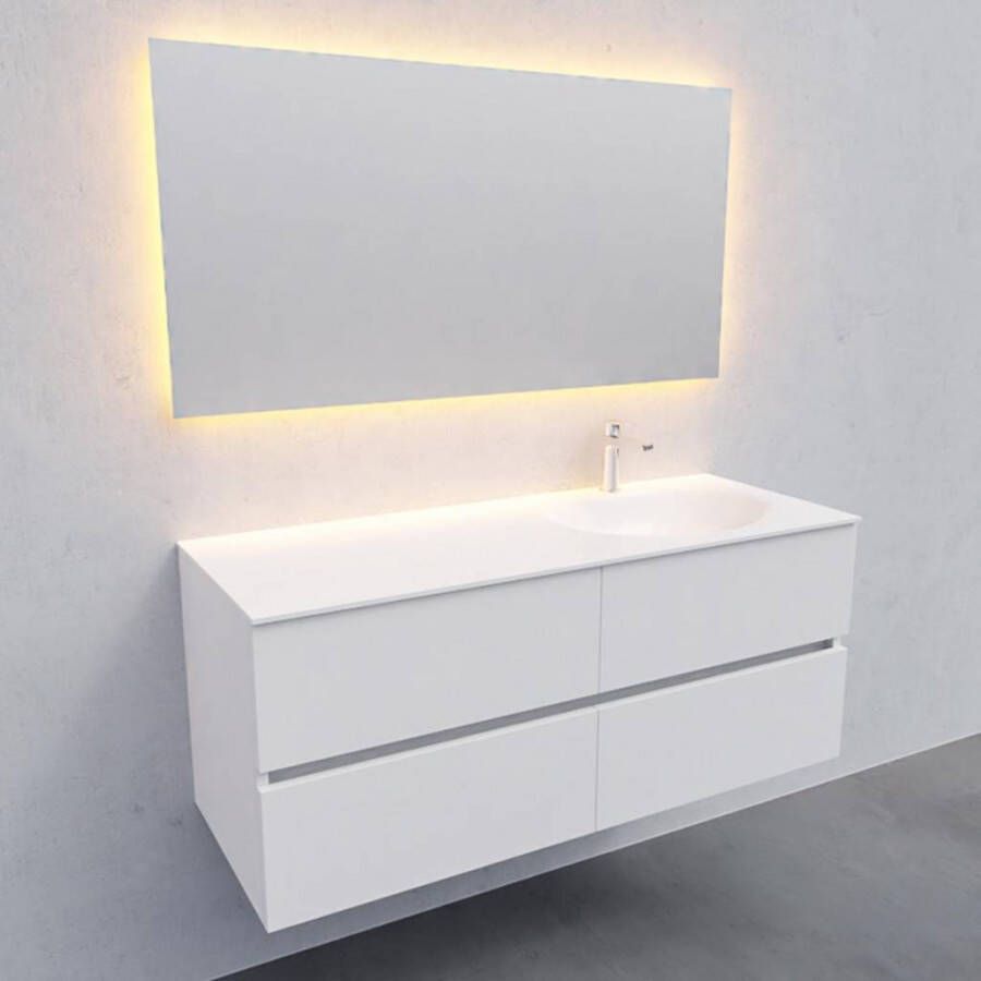 Boss & Wessing Badkamermeubel Solid Surface AQS Stockholm 120x46 cm Rechts Mat Wit 4 Laden