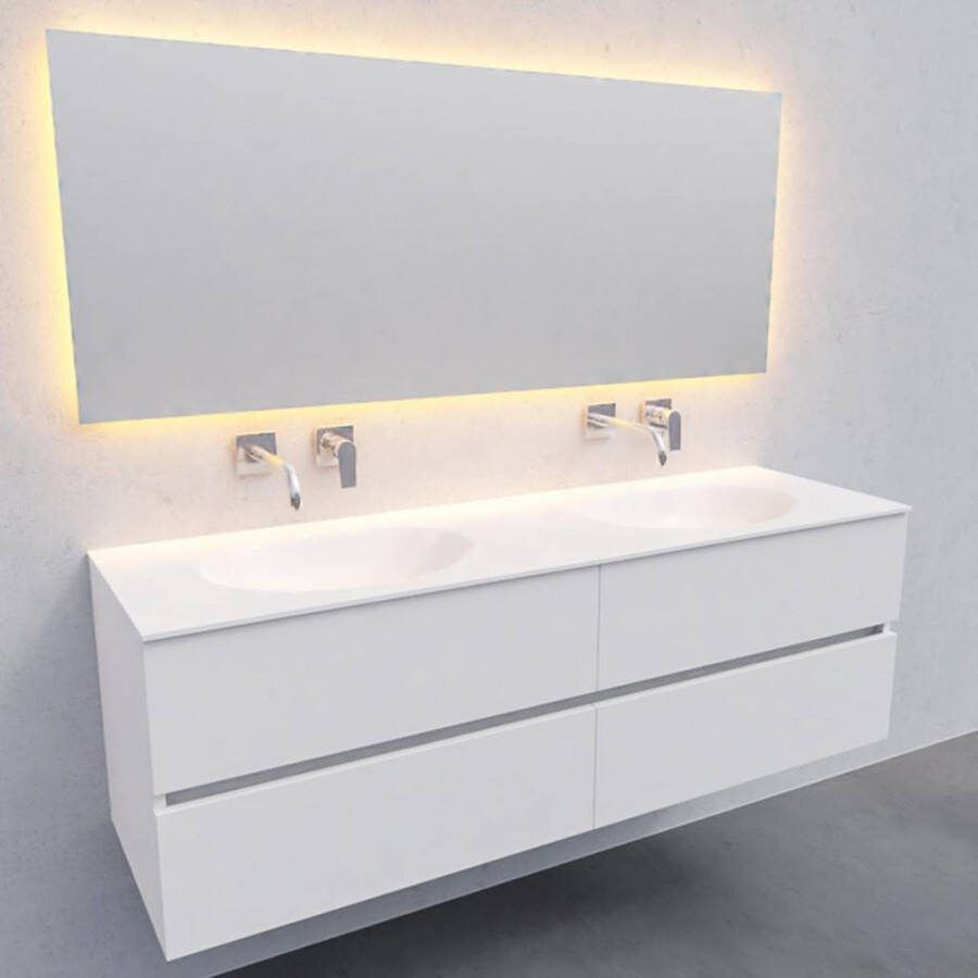 Boss & Wessing Badkamermeubel Solid Surface AQS Stockholm 150x46 cm Dubbel Mat Wit 4 Laden