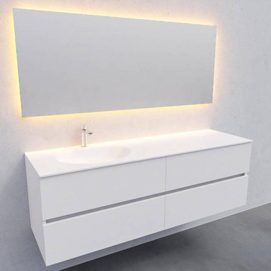 Boss & Wessing Badkamermeubel Solid Surface AQS Stockholm 150x46 cm Links Mat Wit 4 Laden