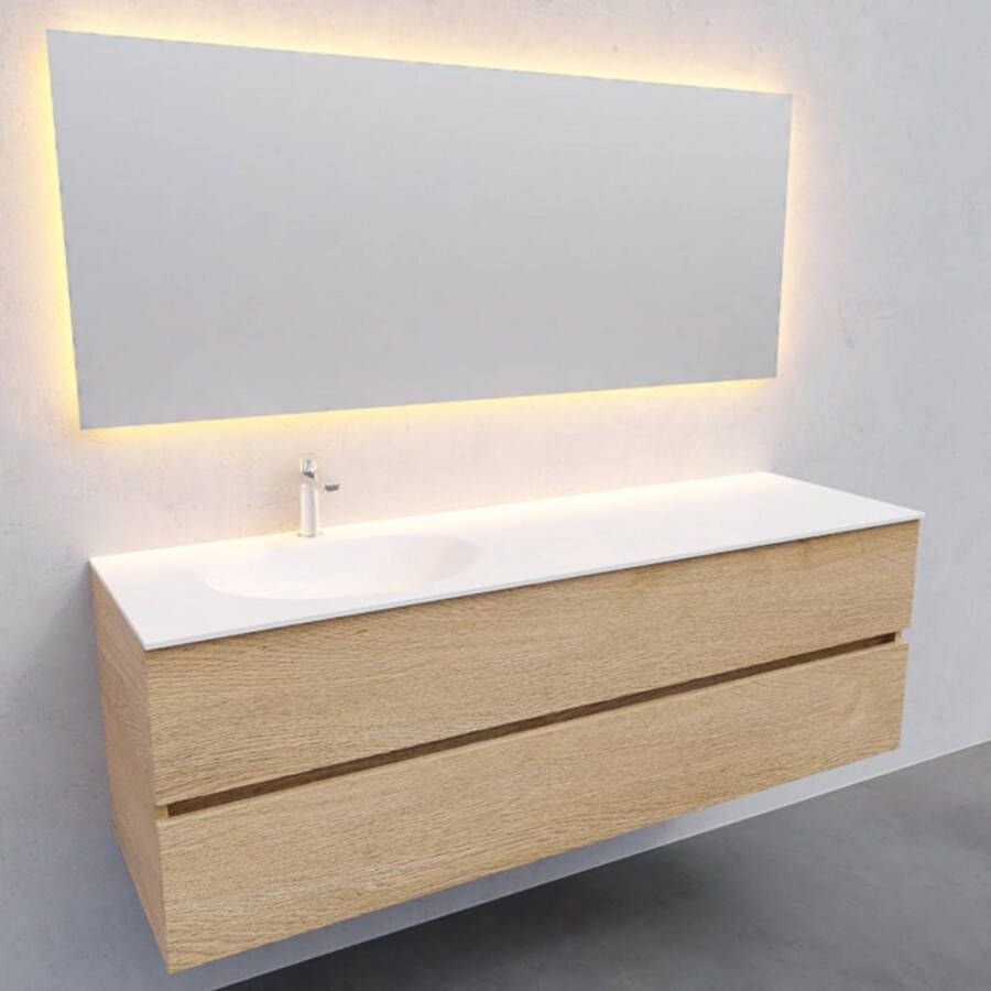 Boss & Wessing Badkamermeubel Solid Surface BWS Stockholm 150x46 cm Rechts Wood Washed Oak 4 Laden (met 1 kraangat) - Foto 2