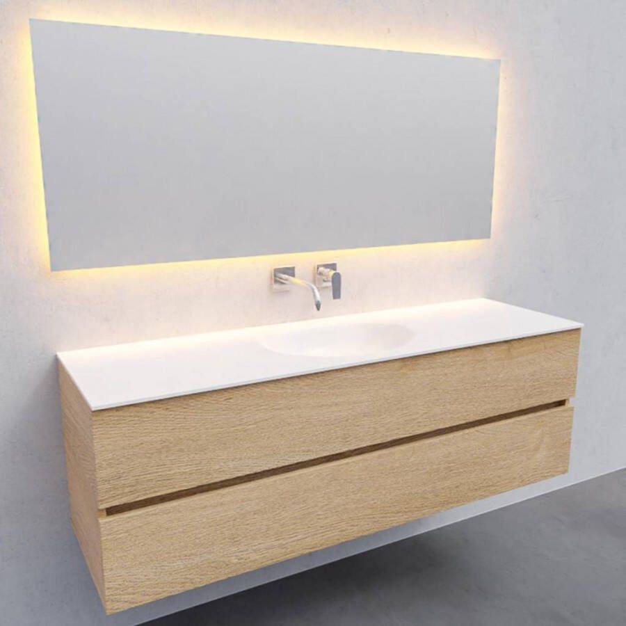 Boss & Wessing Badkamermeubel Solid Surface AQS Stockholm 150x46 cm Midden Wood Washed Oak