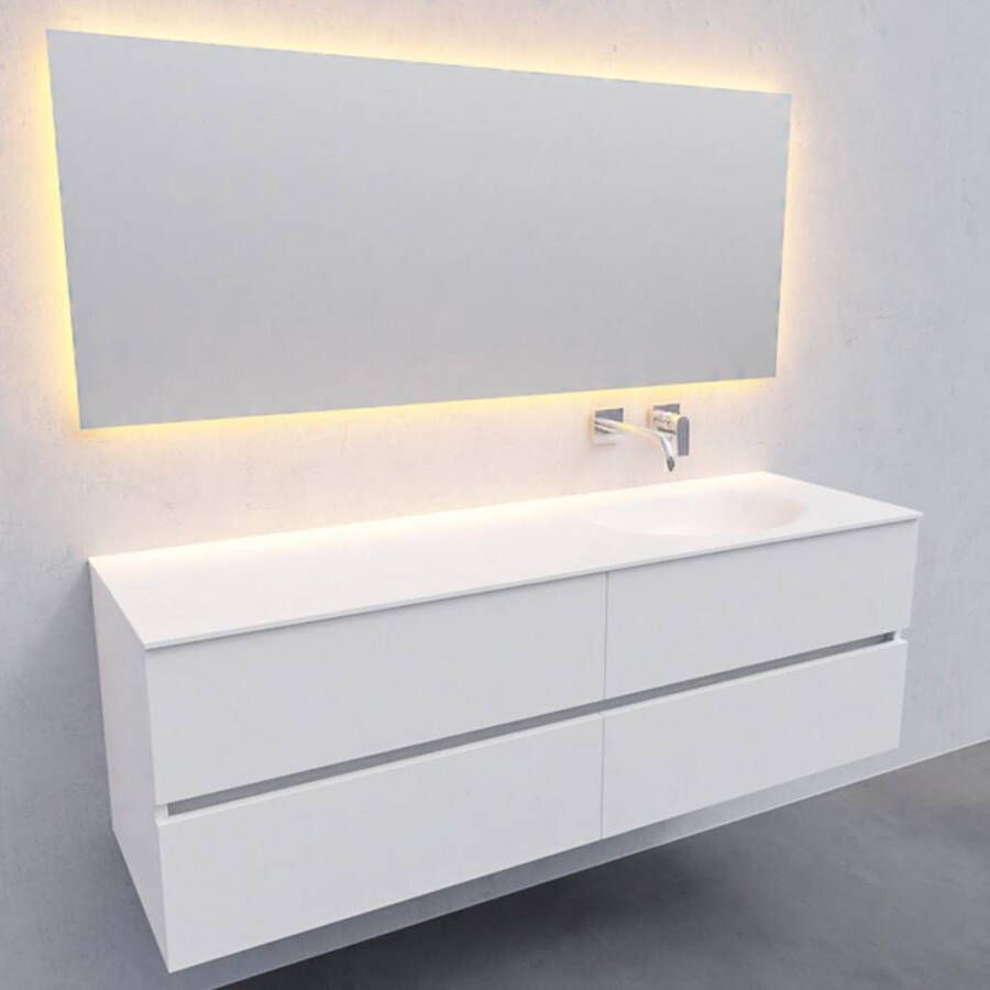 Boss & Wessing Badkamermeubel Solid Surface AQS Stockholm 150x46 cm Rechts Mat Wit 4 Laden