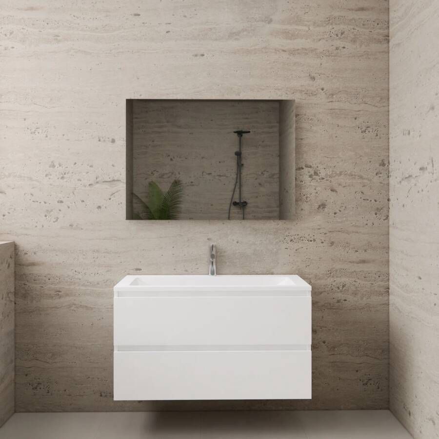 Boss & Wessing ACTIE BWS Badmeubel | Paris | Wit 100 cm | Hoogglans Wit Wastafel | 1 of 2 Kraangaten