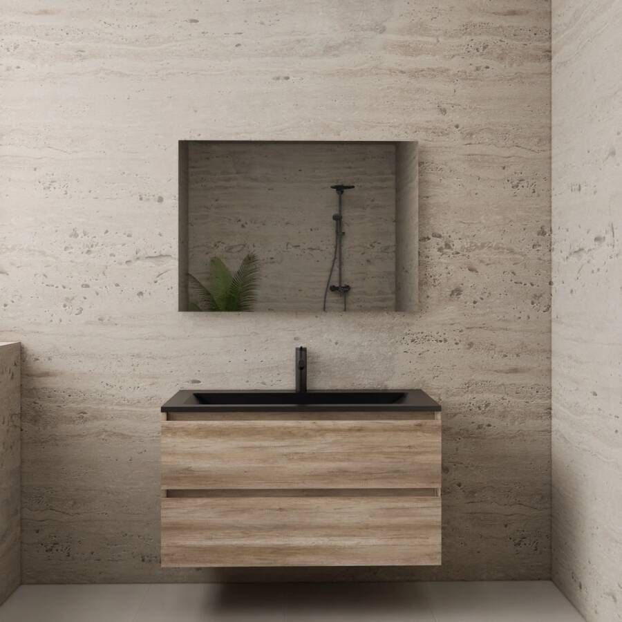 Boss & Wessing ACTIE BWS Badmeubel | Paris | Canyon Oak 100 cm | Mat Zwart Wastafel | 1 of 2 Kraangaten