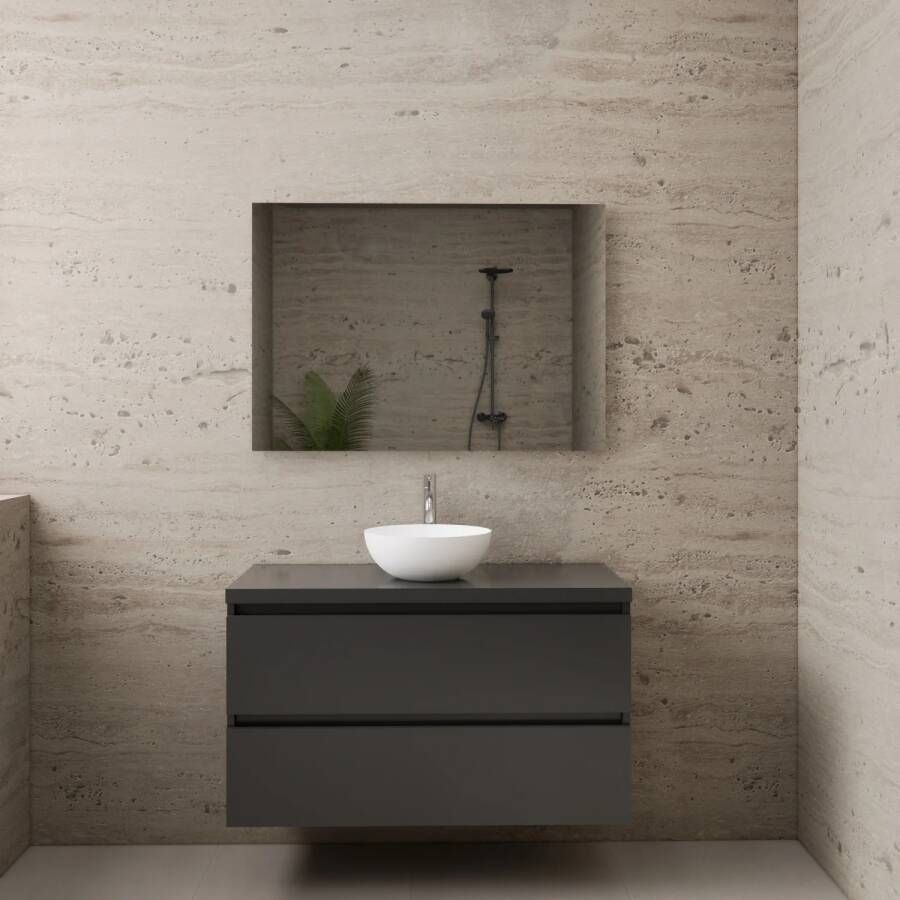 Boss & Wessing ACTIE BWS Badmeubel | Paris | Hoogglans Antraciet | 100 cm | met topplaat