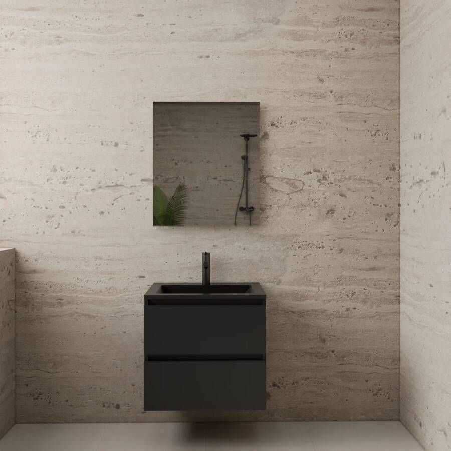 Boss & Wessing ACTIE BWS Badmeubel | Paris | Mat Zwart 60 cm | Mat Zwart Wastafel | 1 Kraangat