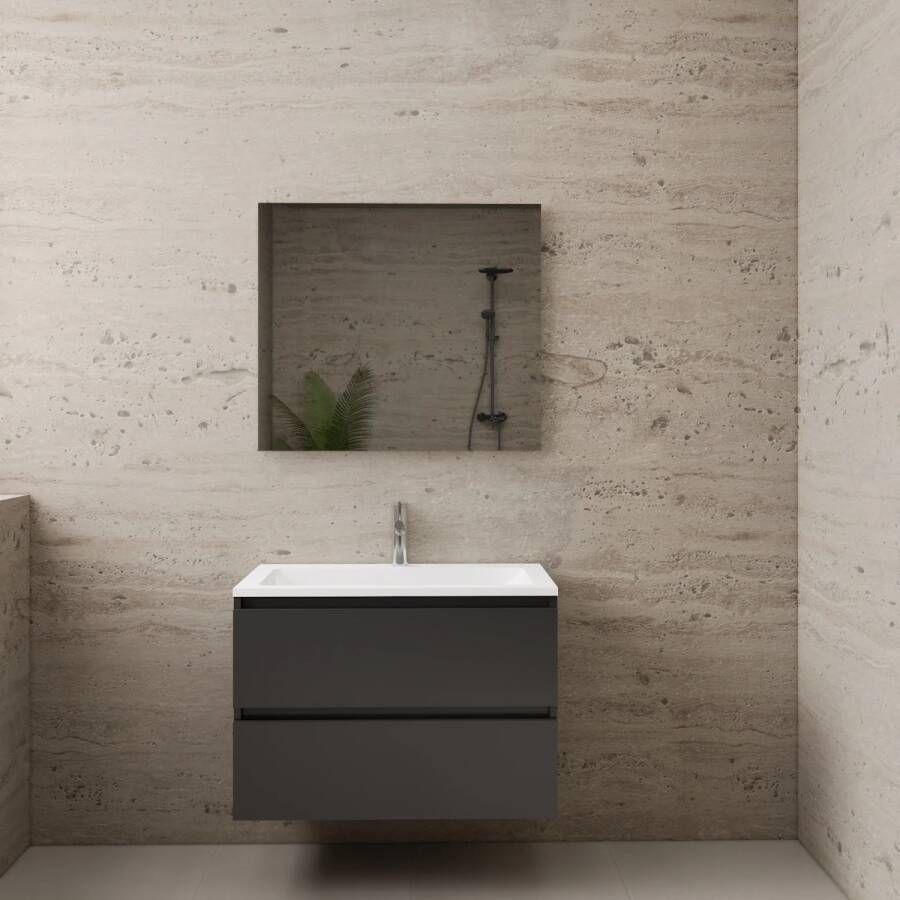 Boss & Wessing ACTIE BWS Badmeubel | Paris | Antraciet 80 cm | Mat Wit Wastafel | 1 Kraangat