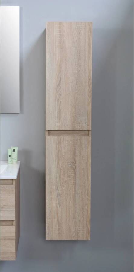 Boss & Wessing Badmeubelkast BWS Pepper Hoge Kast Greeploos 2 Deuren 145x30x30 cm Eiken