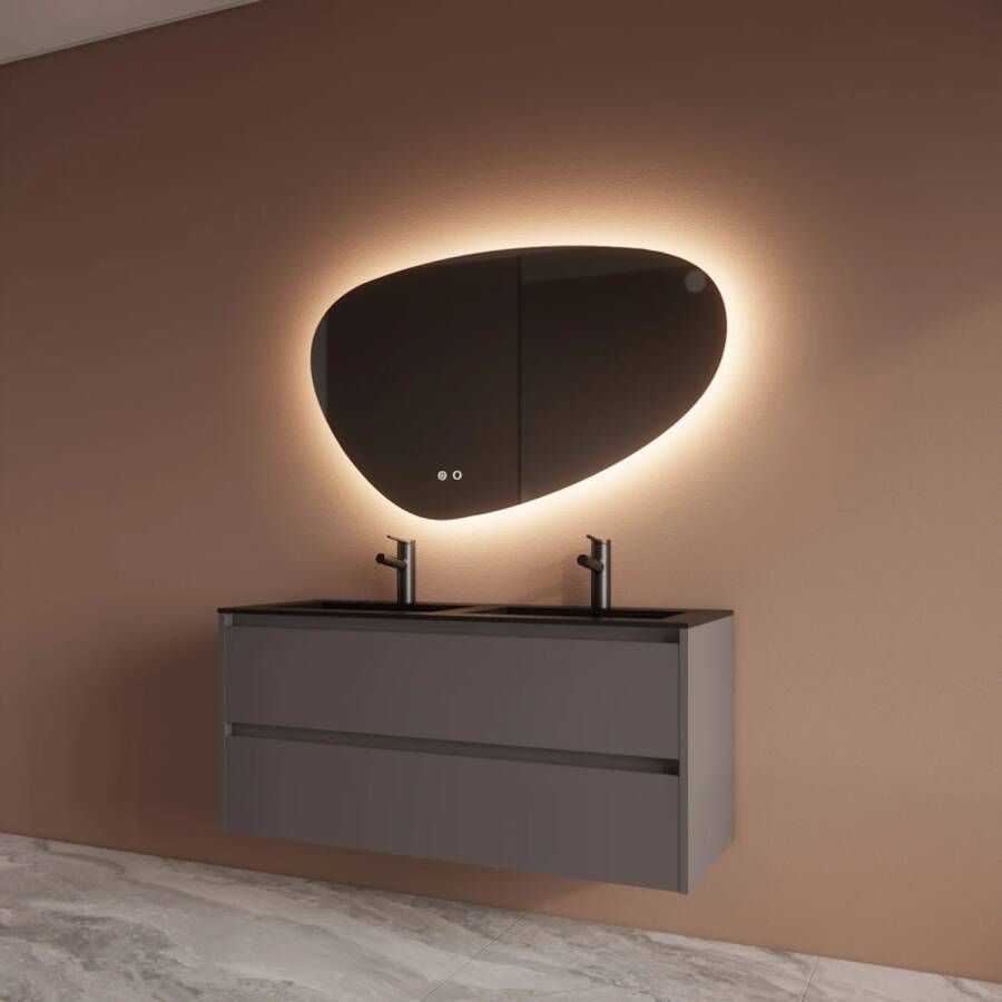 Boss & Wessing Badmeubelset BWS Riga Met Asia Wastafel Mat Zwart 120 cm Leigrijs