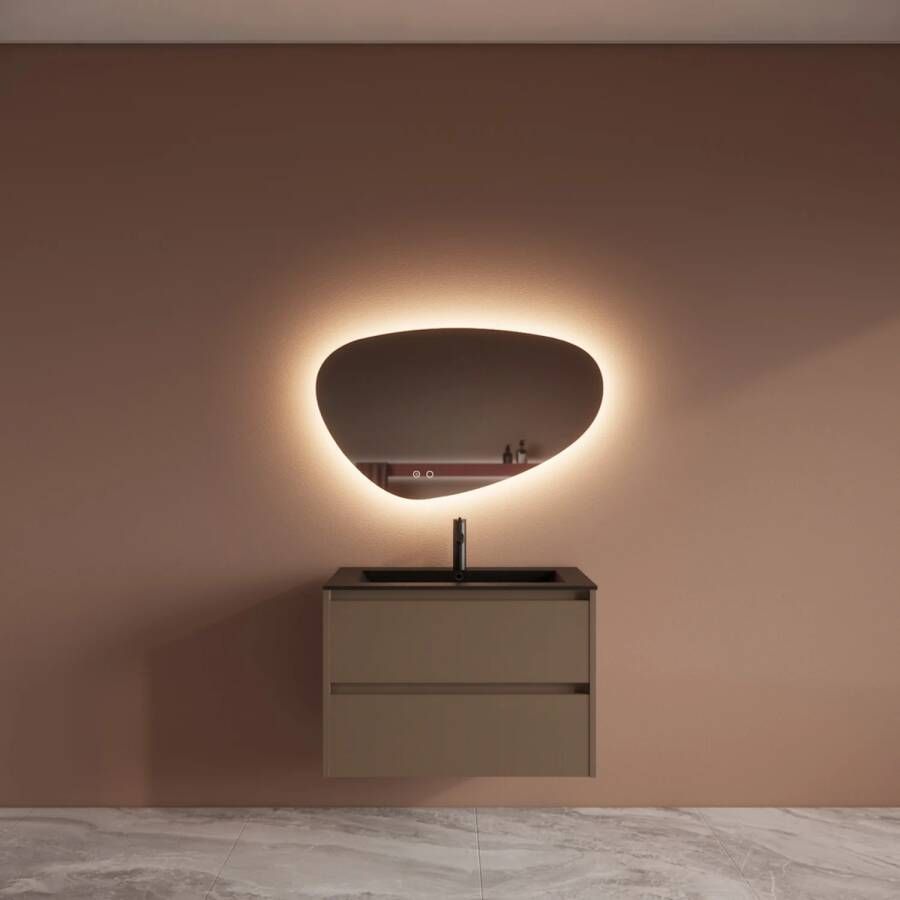 Boss & Wessing Badmeubelset BWS Riga Met Asia Wastafel Mat Zwart 80 cm Latte