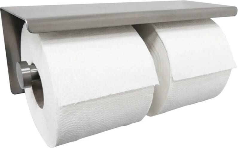 Boss & Wessing Dubbele Toiletrolhouder Boston met Plateau RVS