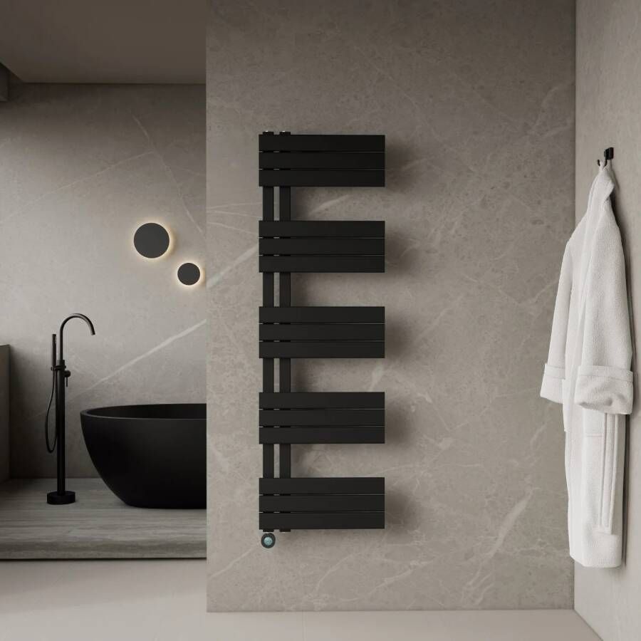 Boss & Wessing Elektrische Handdoekradiator BWS Russ Links aansluiting 755W 160x50 cm Mat Zwart