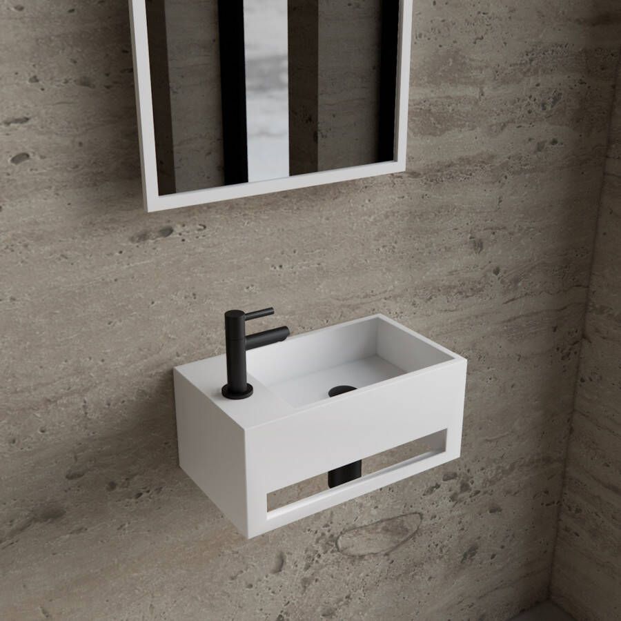 Boss & Wessing Fonteinset BWS Solid Surface Met Handdoekhouder Links Wit Mat Zwart