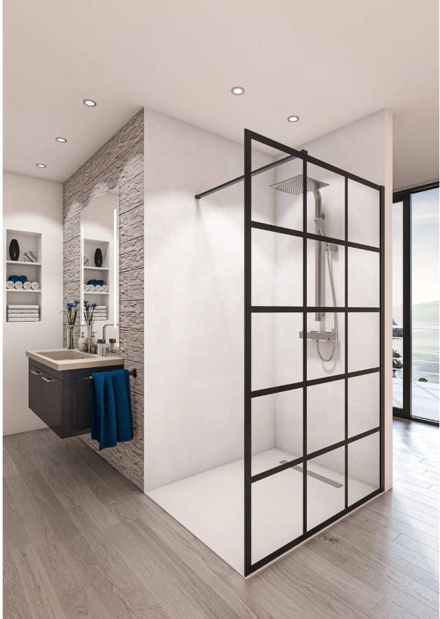 Boss & Wessing Inloopdouche BWS Free Time 140x200 cm Zwart Decor 3 Timeless Coating Mat Zwart Profiel