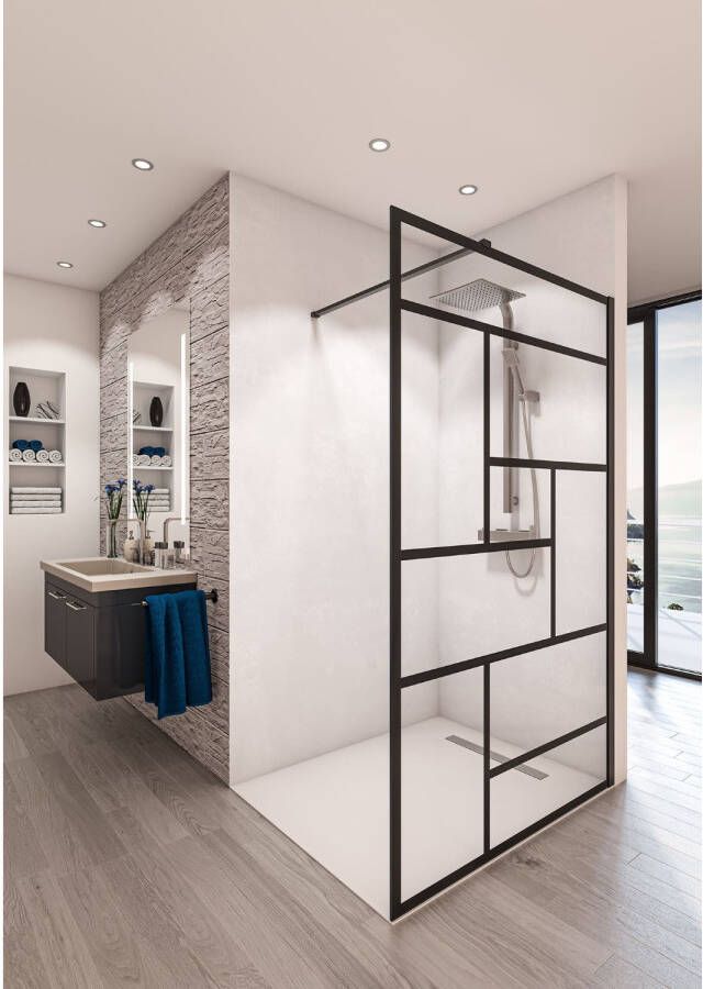 Boss & Wessing Inloopdouche BWS Free Time 90x200 cm Zwart Decor 5 Timeless Coating Mat Zwart Profiel - Foto 2