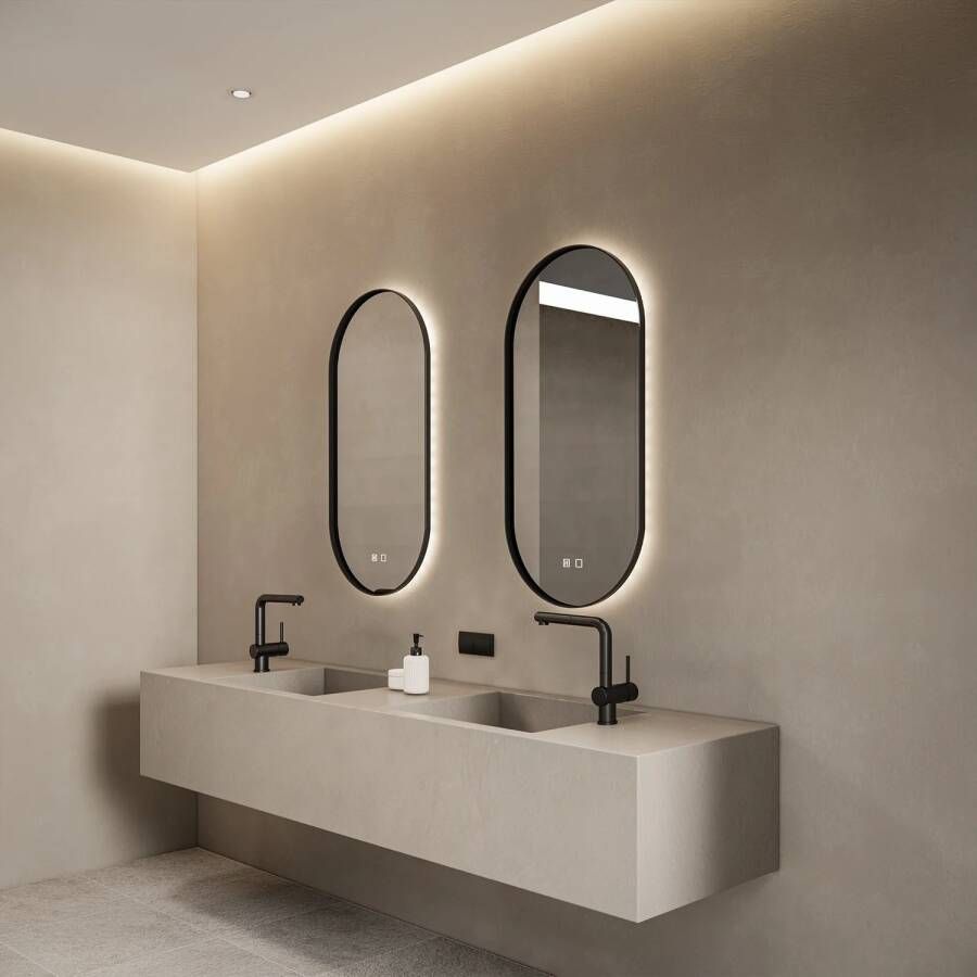 Boss & Wessing Spiegel BWS Thyreos 50x100cm Ovaal Met Rand Mat Zwart LED Verlichting & Geintegreerde Spiegelverwarming - Foto 2