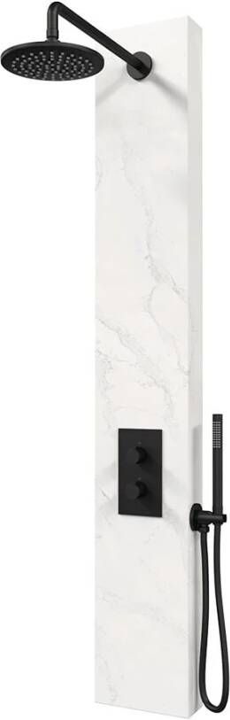 Brauer Black Edition thermostatisch douchepaneel calacatta gold SET 01 met 20 cm douchekop en handdouche mat zwart