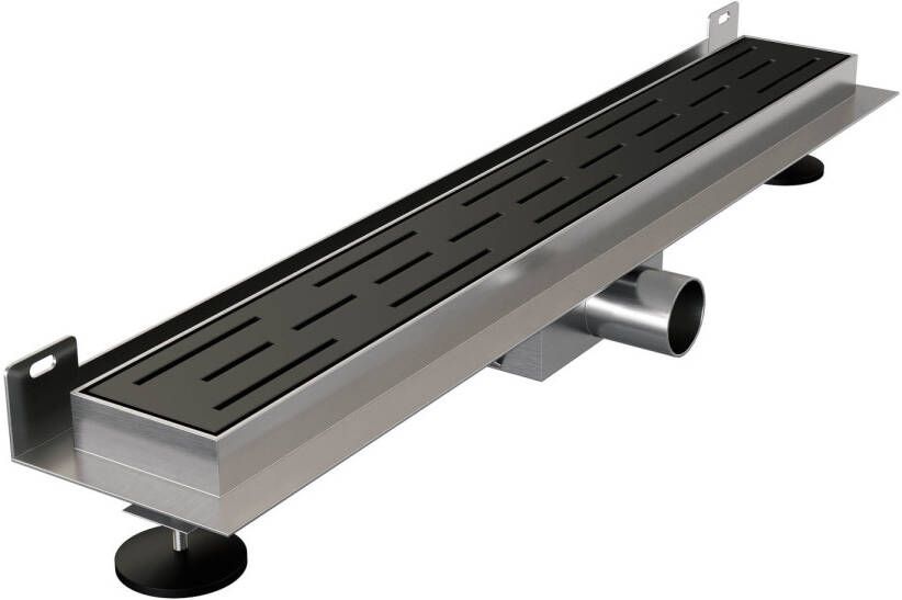 Brauer Douchegoot WallDrain Zwart Geborsteld Muur Montage 60x7 cm Inclusief Sifon Kunststof Standaard Rooster - Foto 2