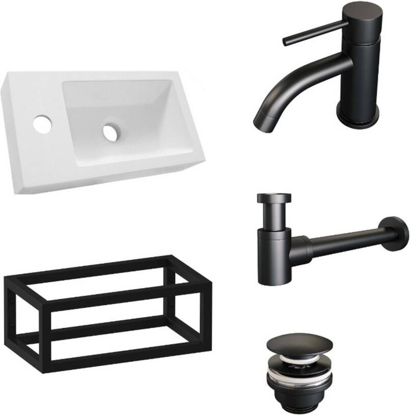 Brauer Fonteinset Black Edition 40x22 cm Wit Incl. Toebehoren en Frame Mat Zwart - Foto 2