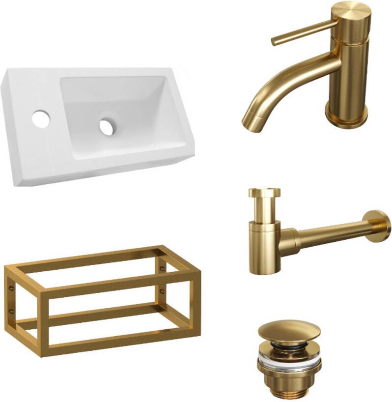 Brauer Fonteinset Gold Edition 40x22 cm Wit Incl. Toebehoren en Frame Geborsteld Goud PVD - Foto 2