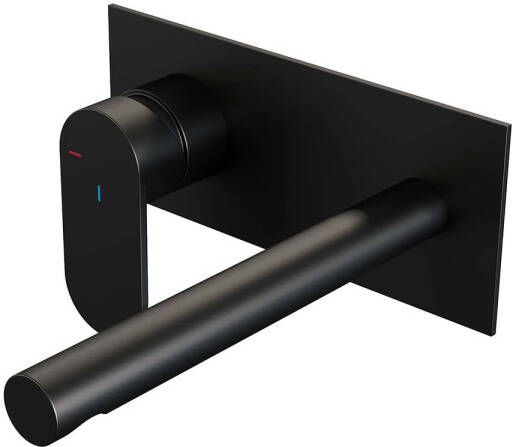 Brauer Black Edition Wastafelmengkraan inbouw rechte uitloop rechts brede platte gladde hendel afdekplaat model C2 mat zwart 5-S-083-S3 - Foto 2