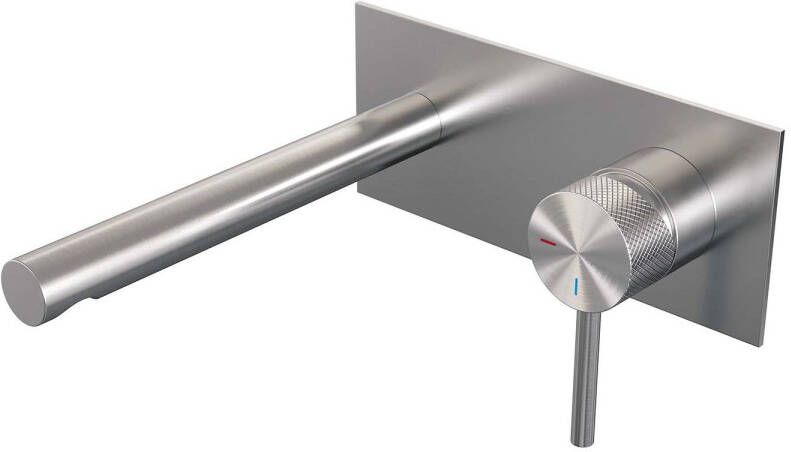 Brauer Brushed Carving Wastafelmengkraan inbouw rechte uitloop links hendel lang smal carving- model A 1 PVD geborsteld RVS 5-NG-004-S6-65