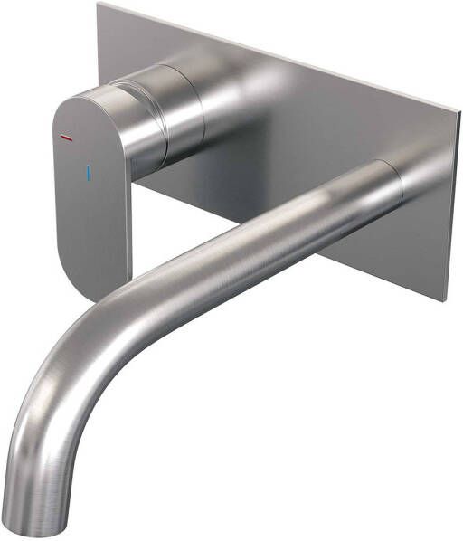 Brauer Brushed Edition Wastafelmengkraan inbouw gebogen uitloop rechts brede platte gladde hendel afdekplaat model C2 PVD geborsteld RVS 5-NG-083-B3 - Foto 2