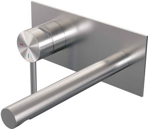 Brauer Brushed Edition Wastafelmengkraan inbouw rechte uitloop rechts lange smalle gladde hendel afdekplaat model A2 PVD geborsteld RVS 5-NG-083-S2 - Foto 2