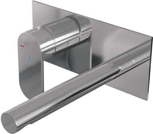 Brauer Inbouw Wastafelmengkraan Chrome Edition Coldstart Rechte Uitloop Platte Hendel Links Chroom PVD Met Afdekplaat