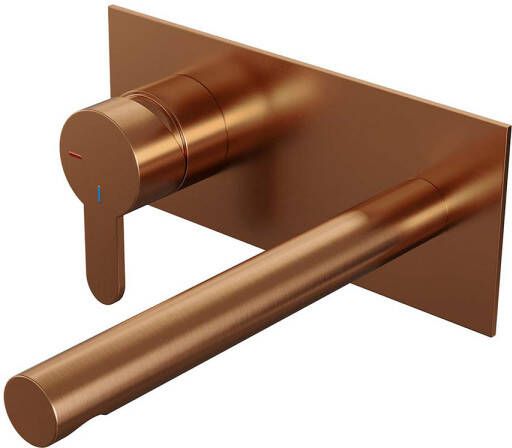 Brauer Copper Edition Wastafelmengkraan inbouw rechte uitloop rechts smalle platte gladde hendel afdekplaat model D2 PVD geborsteld koper 5-GK-083-S4