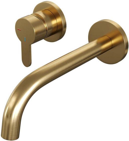 Brauer Gold Edition Wastafelmengkraan inbouw gebogen uitloop rechts hendel plat smal afdekplaat model D2 PVD geborsteld goud 5-GG-083-B4 - Foto 3