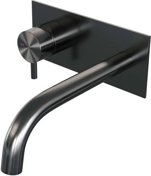 Brauer Gunmetal Edition Wastafelmengkraan inbouw gebogen uitloop rechts korte smalle gladde hendel afdekplaat model B2 PVD geborsteld gunmetal 5-GM-083-B5 - Foto 2