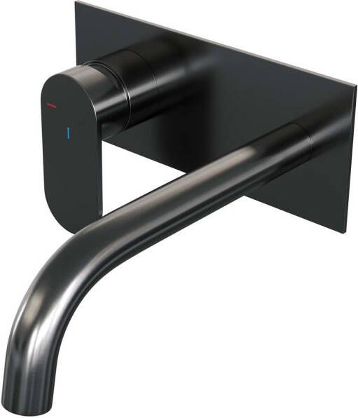 Brauer Gunmetal Edition Wastafelmengkraan inbouw gebogen uitloop rechts hendel breed plat model C2 PVD geborsteld gunmetal 5-GM-083-B3-65 - Foto 2