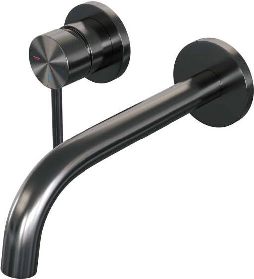 Brauer Gunmetal Edition Wastafelmengkraan inbouw gebogen uitloop rechts lange smalle gladde hendel afdekplaat model A2 PVD geborsteld gunmetal 5-GM-083-B2 - Foto 3