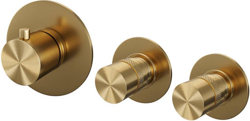 Brauer Gold Edition inbouwthermostaat met inbouwdeel 3 gladde knoppen PVD geborsteld goud 5-GG-088