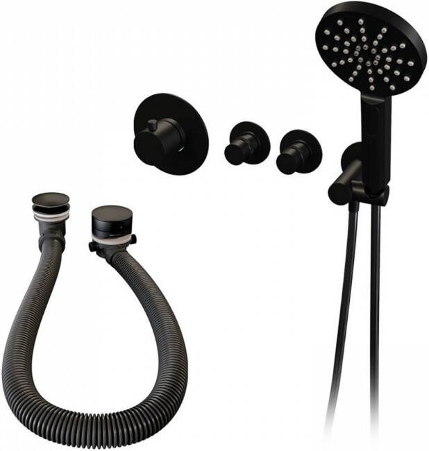 Brauer Black Edition Badkraan inbouw douchegarnituur 3 gladde knoppen handdouche rond 3 standen Electroplating mat zwart 5-S-047 - Foto 2