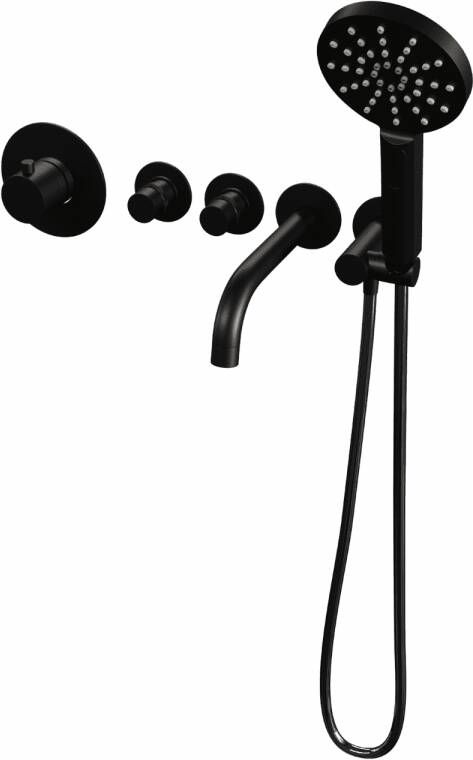 Brauer Inbouwthermostaatset Black Incl Baduitloop en 3 Standen Handdouche Mat Zwart