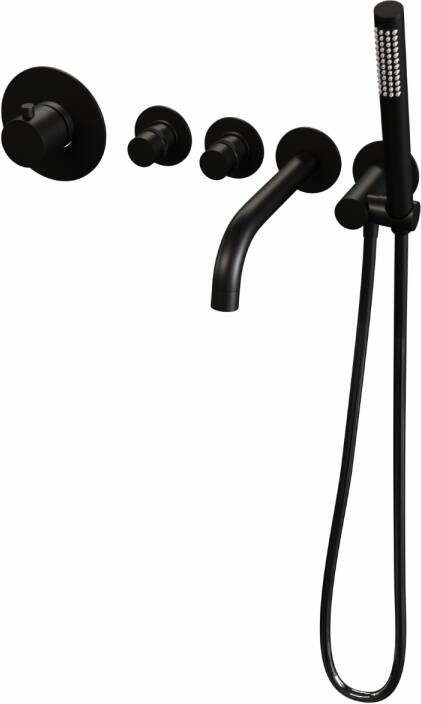 Brauer Inbouwthermostaatset Black Incl Baduitloop en Staafhanddouche Mat Zwart