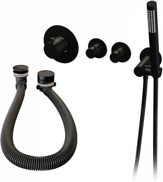Brauer Inbouwthermostaatset Black Incl Staafhanddouche En Badafvoer Mat Zwart