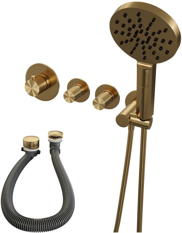 Brauer Inbouwthermostaatset Gold Carving Incl 3 Standen Handdouche En Badafvoer Goud