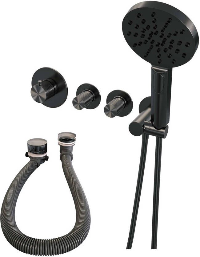 Brauer Inbouwthermostaatset Gunmetal Carving Incl 3 Standen Handdouche En Badafvoer Gunmetal