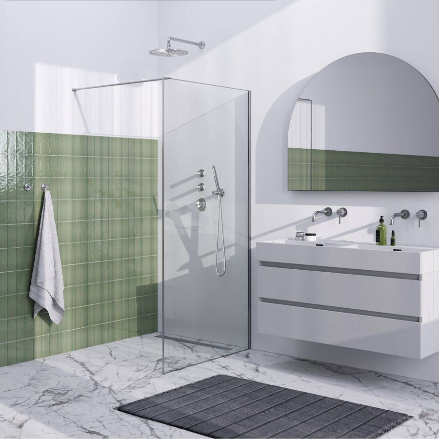Brauer Inloopdouche Frame Set 1 Helder Glas 100x200 Met Muurprofiel En Lijst Rondom RVS Geborsteld - Foto 3