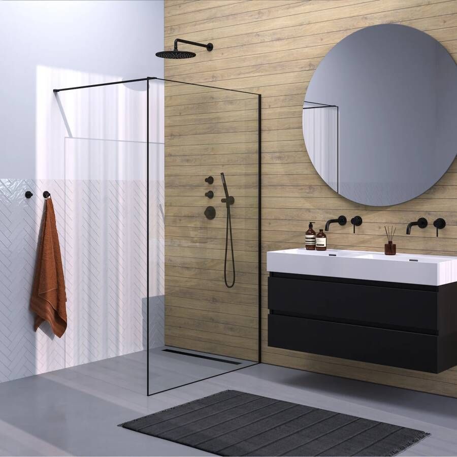 Brauer Inloopdouche Frame Set 1 Helder Glas 120x200 Met Muurprofiel En Lijst Rondom Mat Zwart - Foto 2