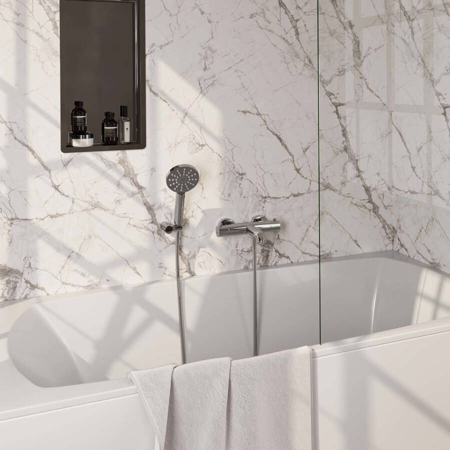 Brauer Badkraan Chrome Edition Set 04 Thermostatisch Opbouw Rond Glans Chroom 2 Greeps met Wandhouder en Handdouche 3 Standen - Foto 3