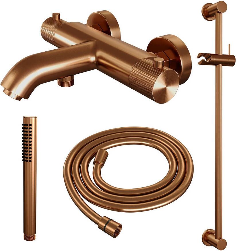 Brauer Opbouwset Bad- en Douchekraan Copper Carving Thermostatisch Met Glijstang Geborsteld Koper